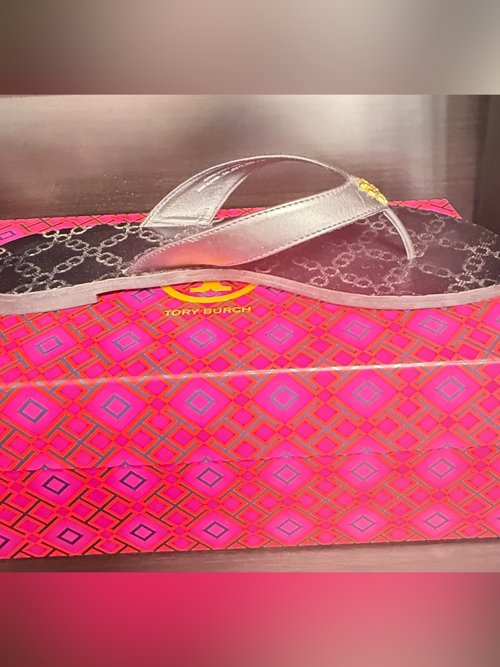 Tory Burch Black Thong Sandal with Gold Logo